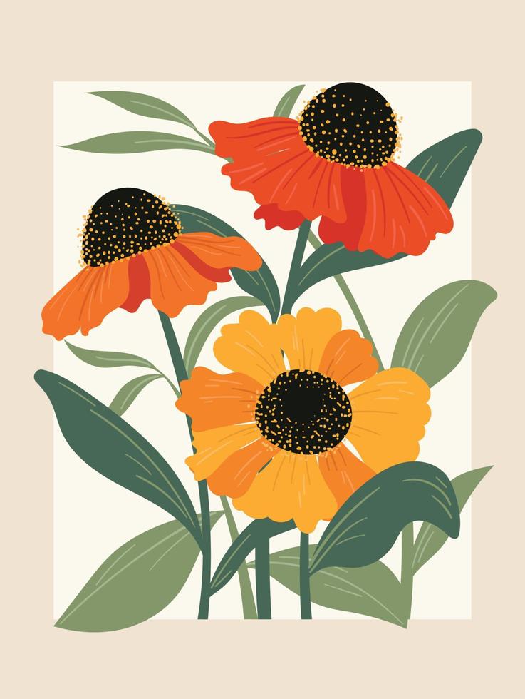 primavera resumen flor antecedentes vector. contemporáneo Arte diseño con floral, hojas, planta en mano dibujado estilo. botánico naturaleza ilustrado Perfecto para pared arte, póster, fondo de pantalla, cubrir, bandera. vector