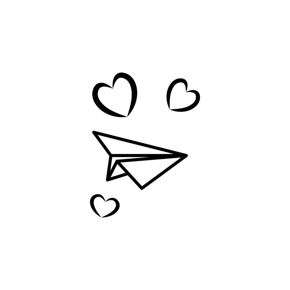 paper airplane with hearts sketch vector icon