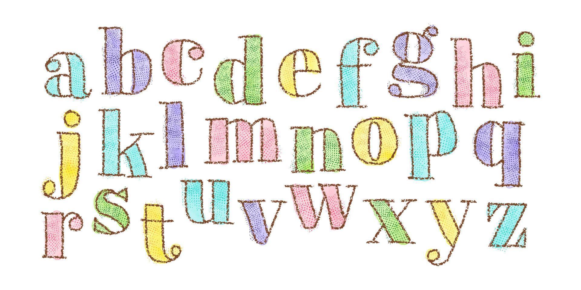 hand drawn vector doodle alphabets, grunge textured