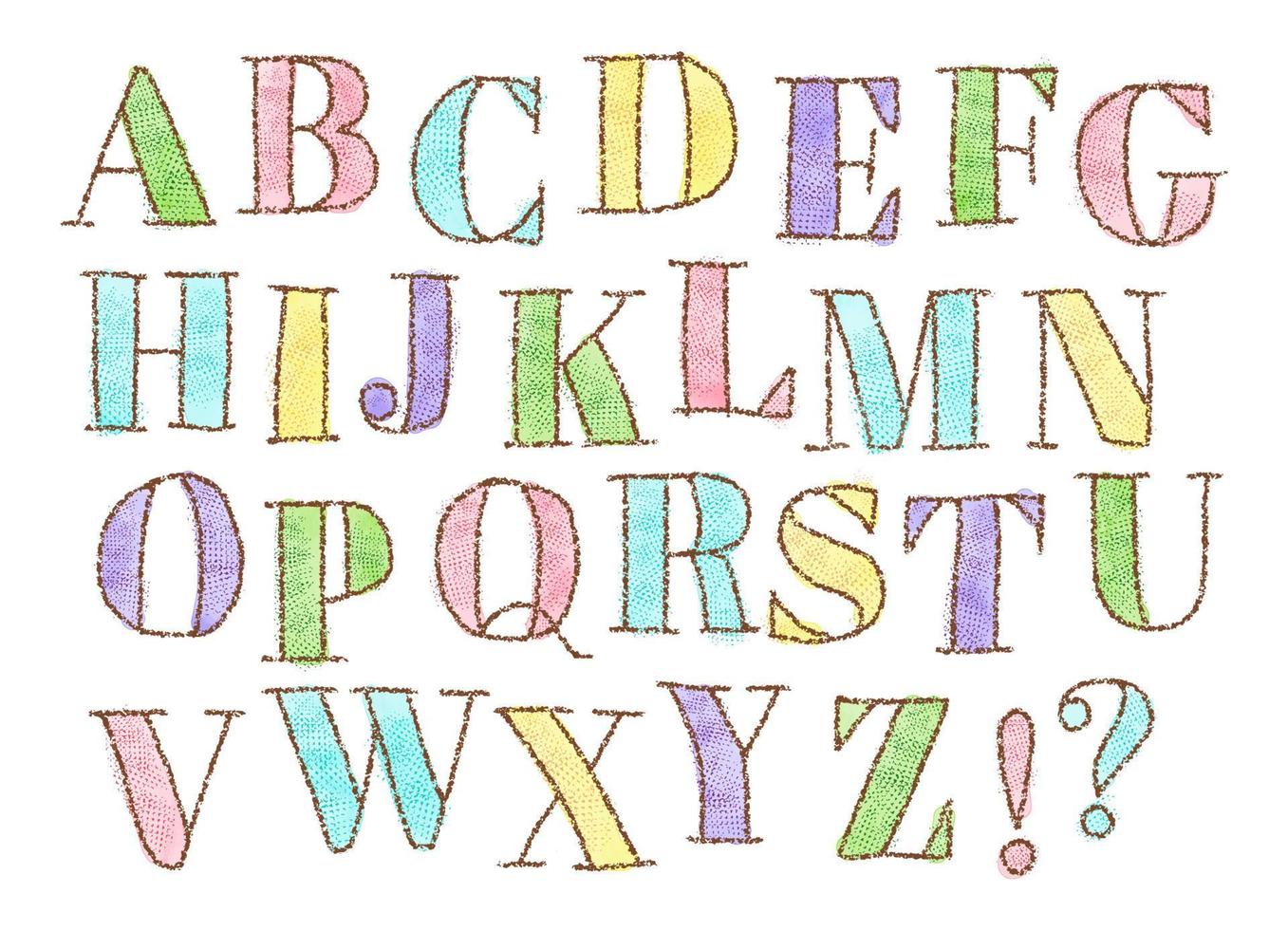 hand drawn vector doodle alphabets, grunge textured