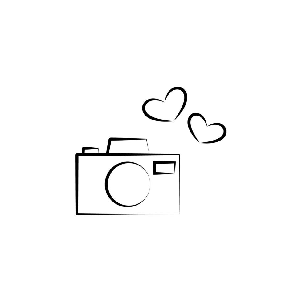 camera with hearts sketch vector icon