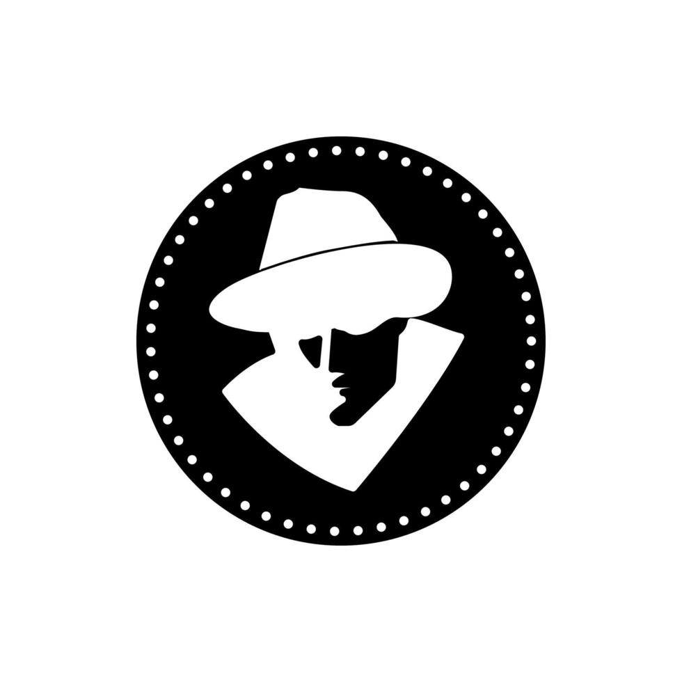 detective sello negro y blanco vector icono