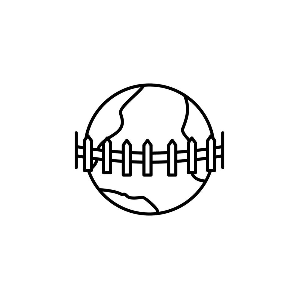 globe and fence outline style vector icon