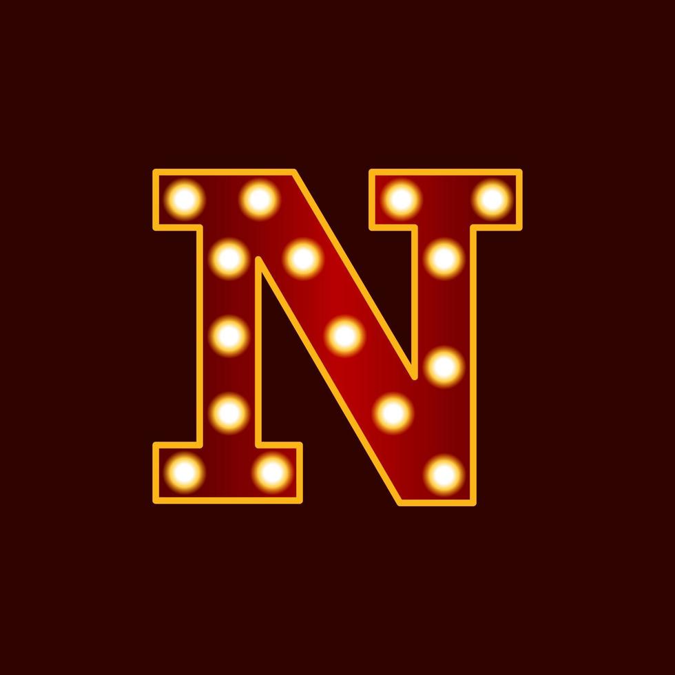 N, alphabet letter with bulb vector icon