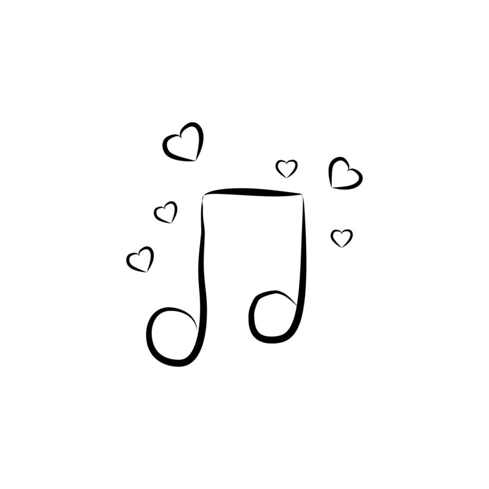 musical note with hearts sketch vector icon