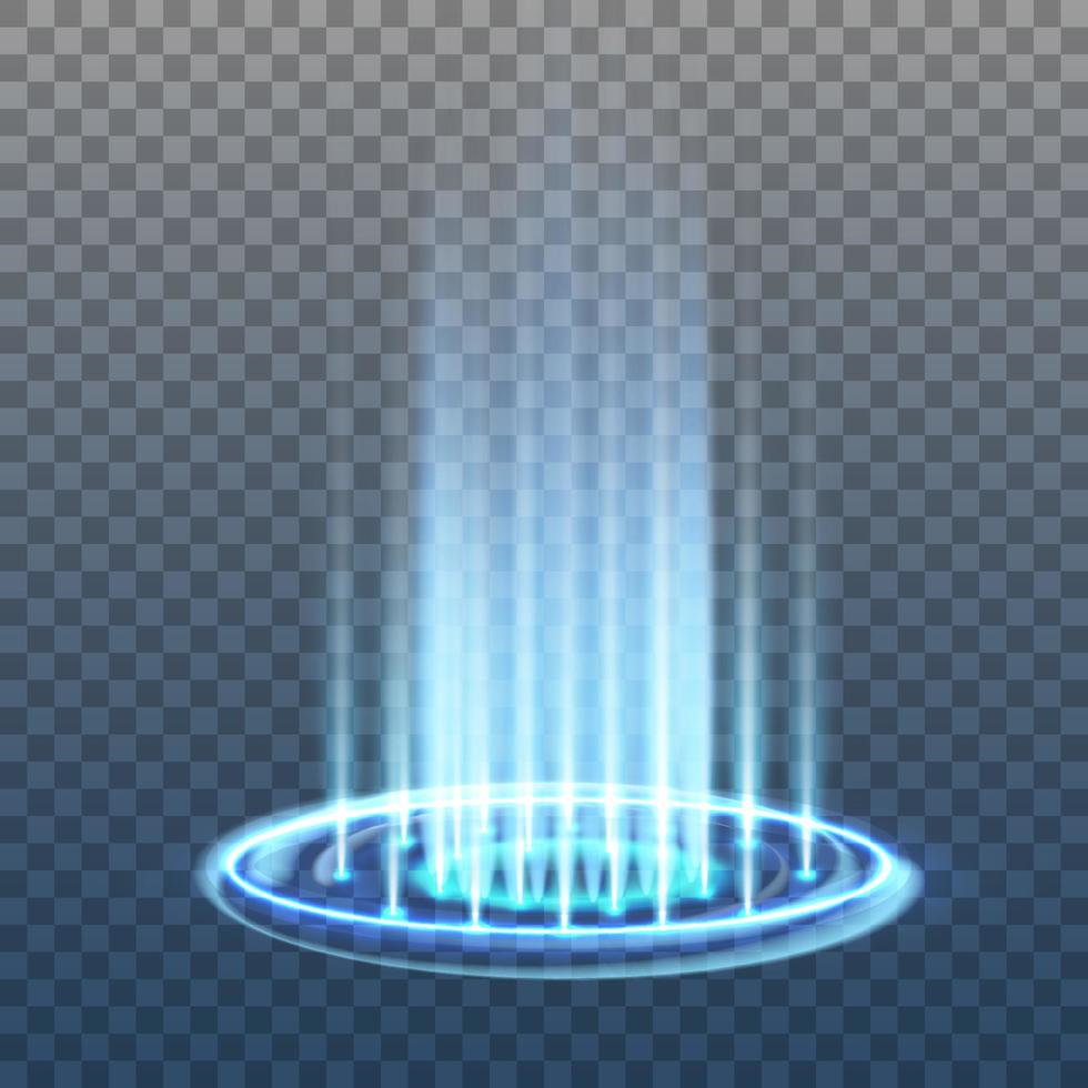 Blue magic portal. Futuristic teleport. light effect. Blue candles beams of a night scene with sparks. Empty podium light effect. Disco dance floor. vector