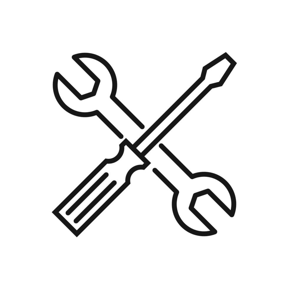 Editable Icon of Screwdriver and Spanner, Vector illustration isolated on white background. using for Presentation, website or mobile app
