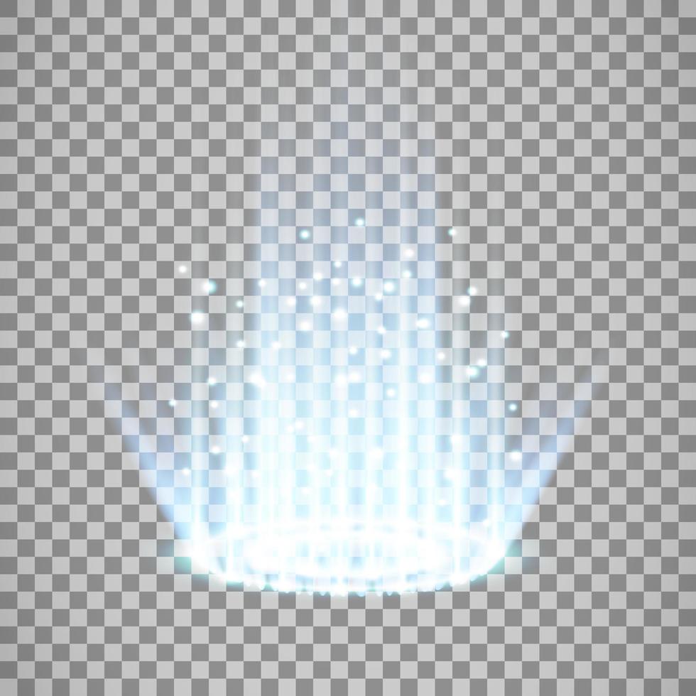Blue magic portal. Futuristic teleport. light effect. Blue candles beams of a night scene with sparks. Empty podium light effect. Disco dance floor. vector