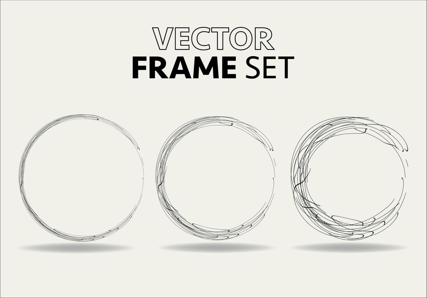 Hand drawn circles sketch frame vector set. Rounds scribble line circles. Vector illustrations.