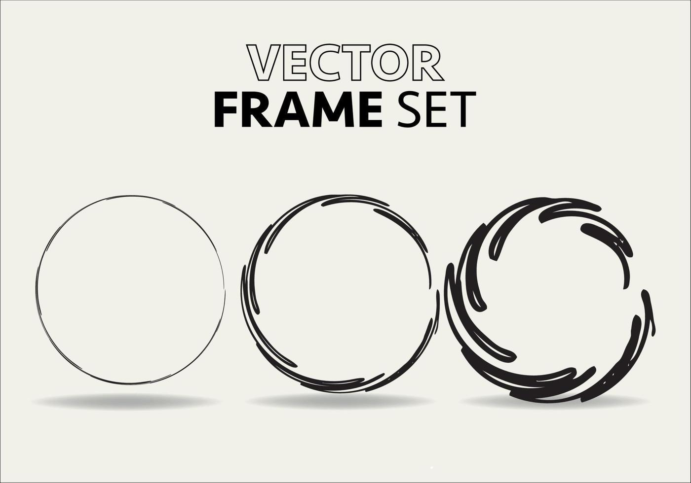 Hand drawn circles sketch frame vector set. Rounds scribble line circles. Vector illustrations.