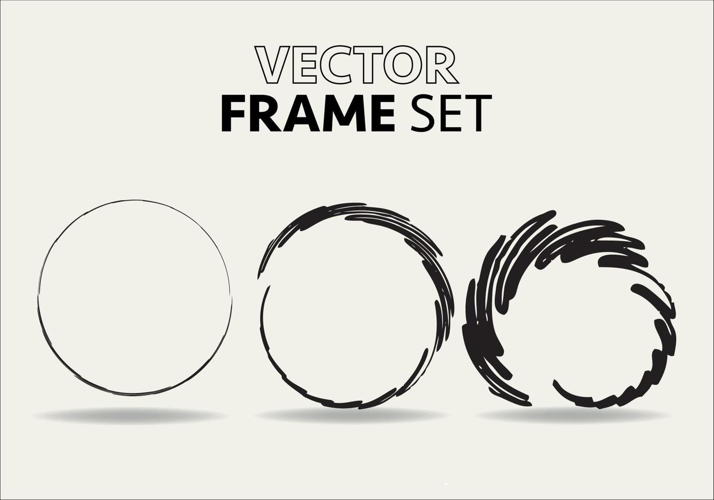 Hand drawn circles sketch frame vector set. Rounds scribble line circles. Vector illustrations.