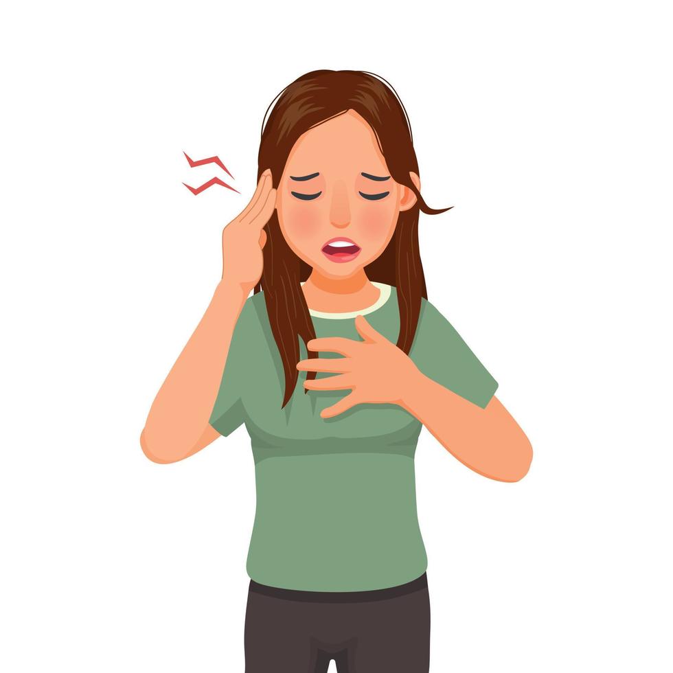 Young woman suffer from earache or hearing difficulty because of ear infections or injury vector