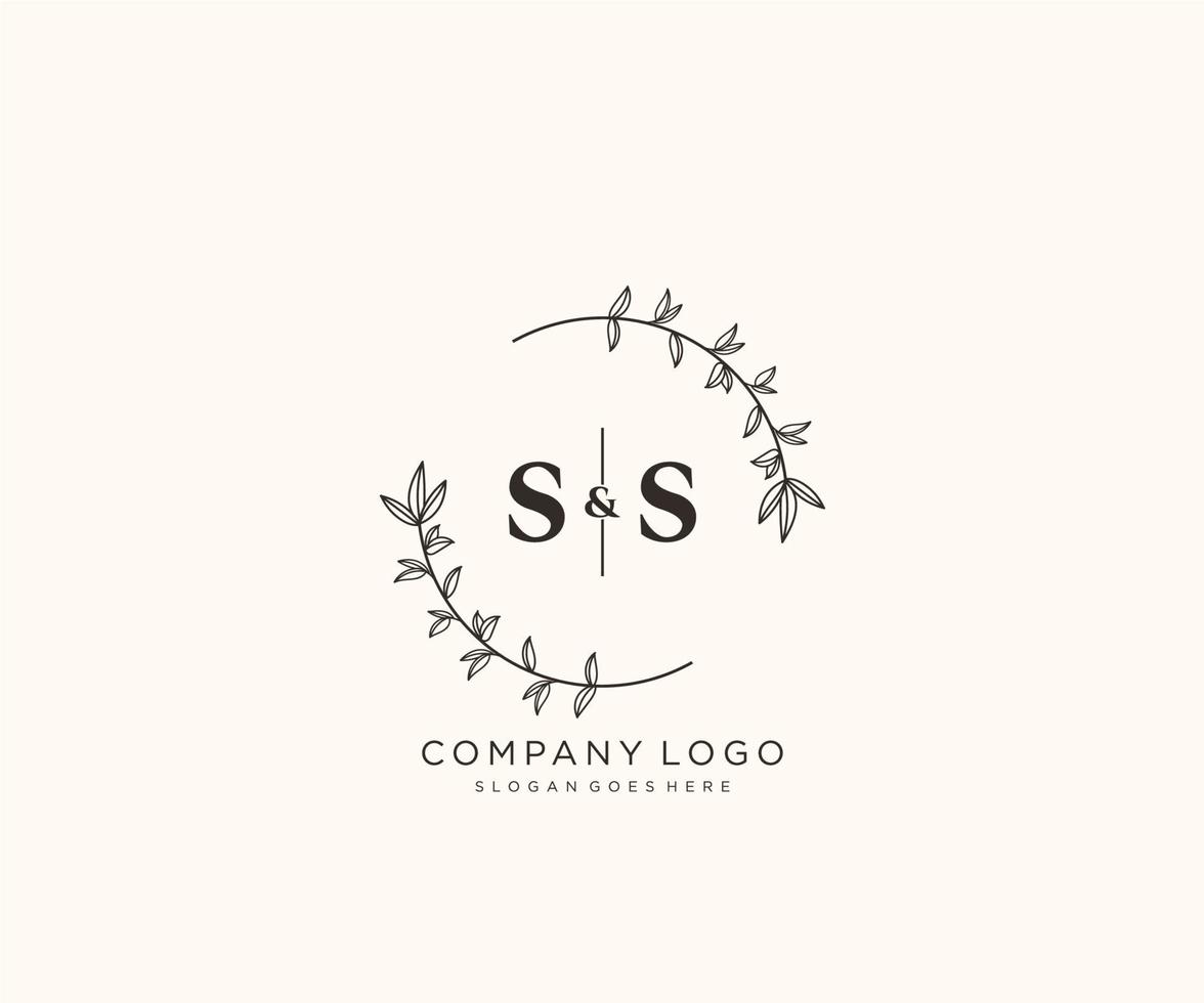 initial SS letters Beautiful floral feminine editable premade monoline logo suitable for spa salon skin hair beauty boutique and cosmetic company. vector