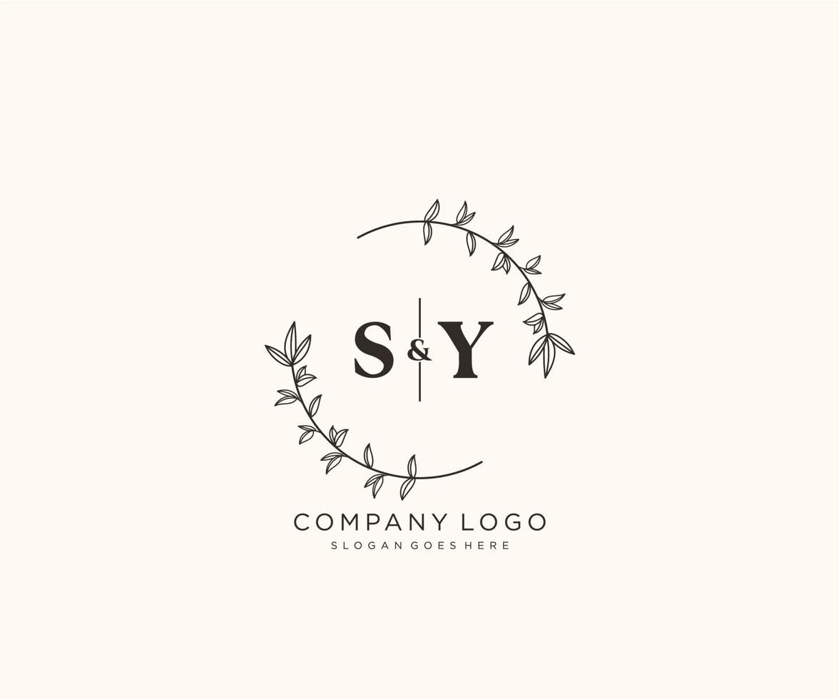 inicial sy letras hermosa floral femenino editable prefabricado monoline logo adecuado para spa salón piel pelo belleza boutique y cosmético compañía. vector