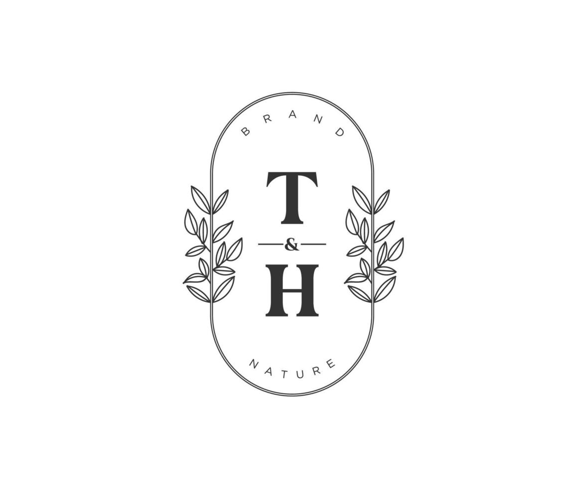 inicial th letras hermosa floral femenino editable prefabricado monoline logo adecuado para spa salón piel pelo belleza boutique y cosmético compañía. vector