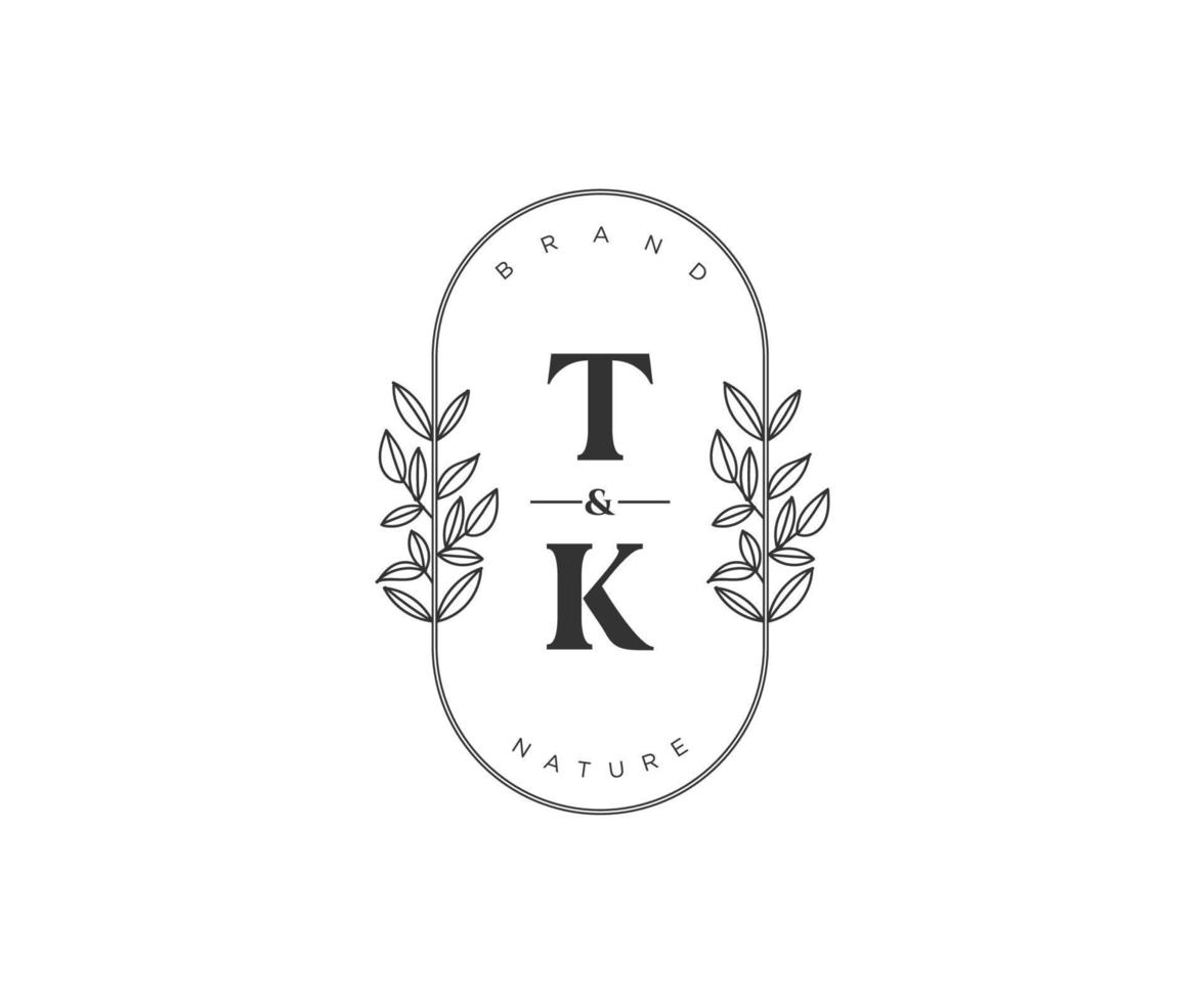 inicial tk letras hermosa floral femenino editable prefabricado monoline logo adecuado para spa salón piel pelo belleza boutique y cosmético compañía. vector