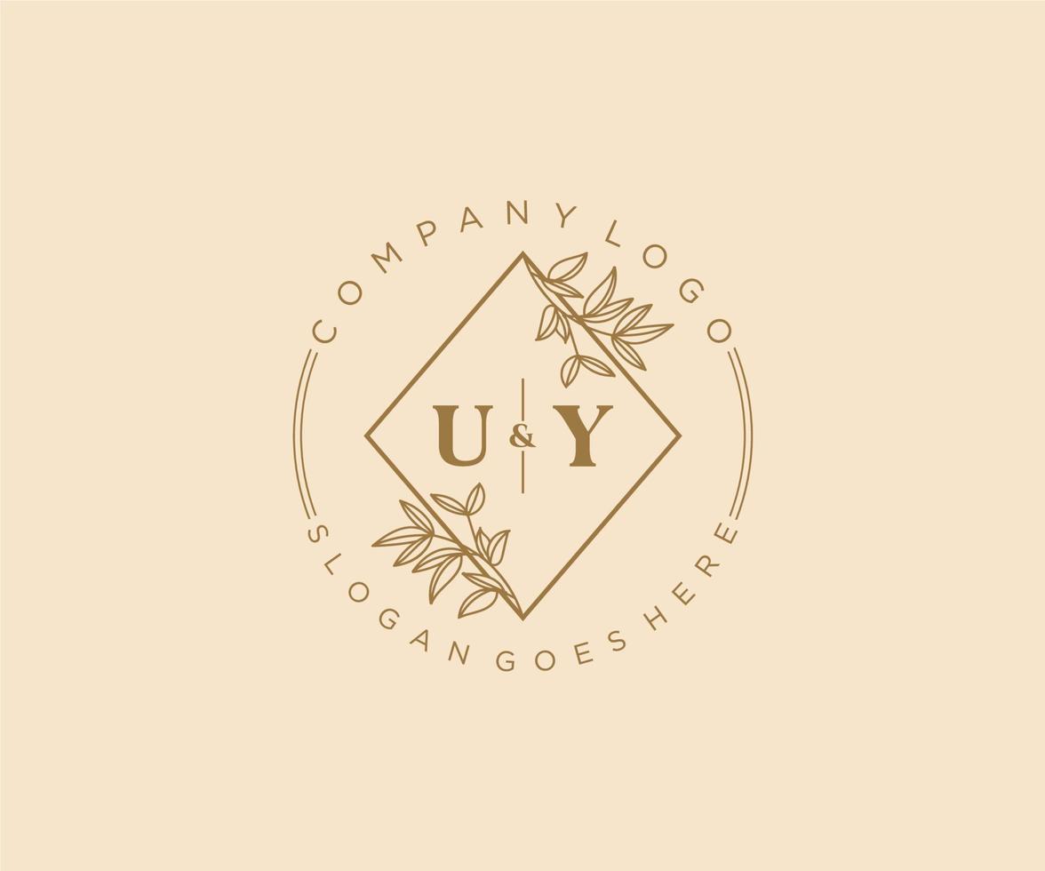 initial UY letters Beautiful floral feminine editable premade monoline logo suitable for spa salon skin hair beauty boutique and cosmetic company. vector