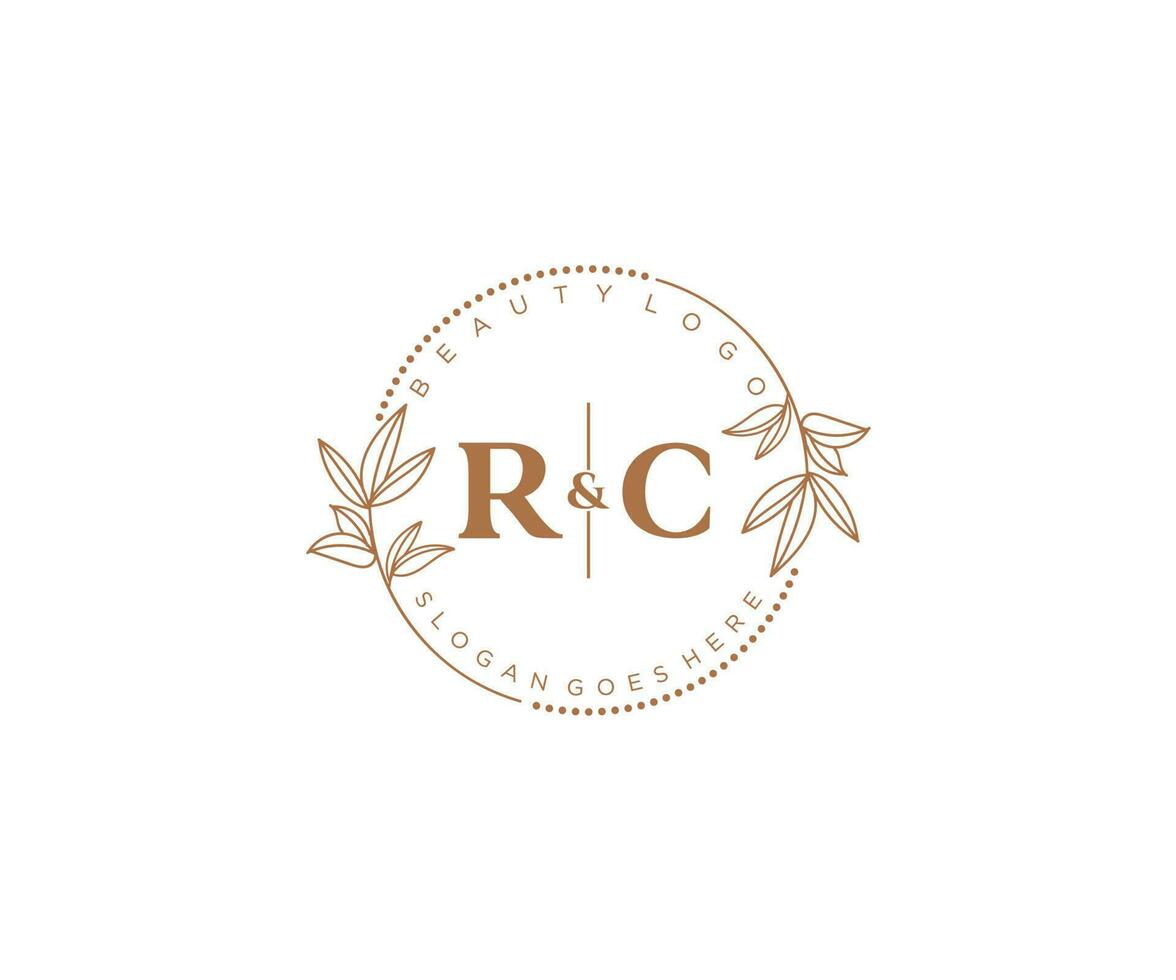 initial RC letters Beautiful floral feminine editable premade monoline logo suitable for spa salon skin hair beauty boutique and cosmetic company. vector