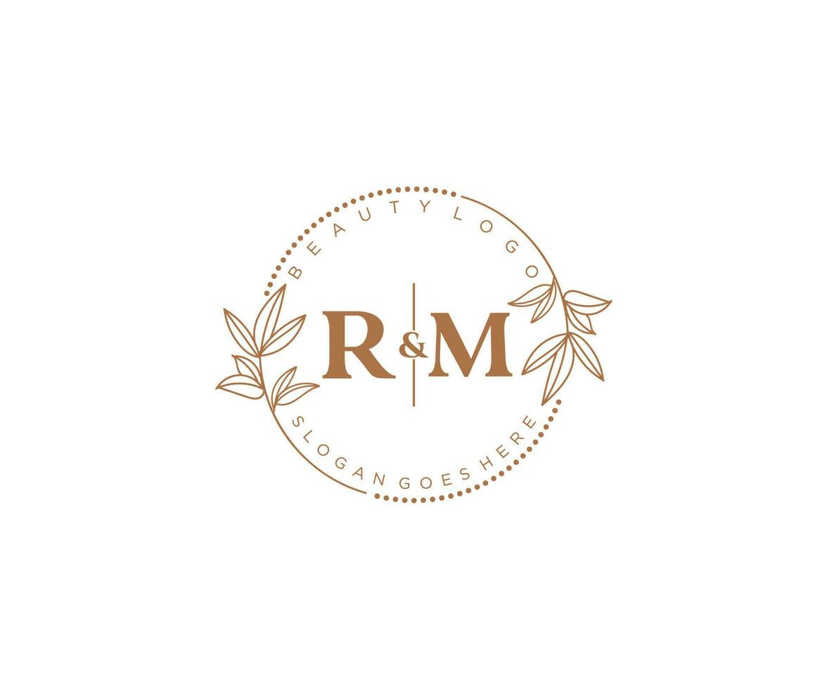 initial RM letters Beautiful floral feminine editable premade monoline logo suitable for spa salon skin hair beauty boutique and cosmetic company. vector