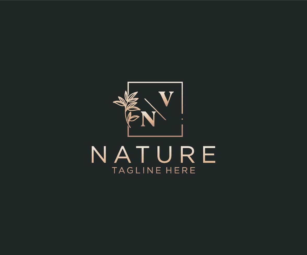 initial VN letters Beautiful floral feminine editable premade monoline logo suitable, Luxury feminine wedding branding, corporate. vector