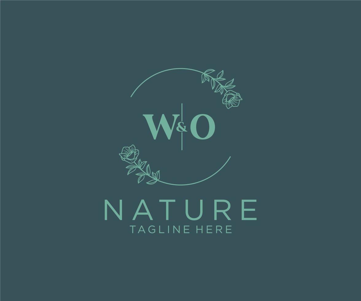 initial WO letters Botanical feminine logo template floral, editable premade monoline logo suitable, Luxury feminine wedding branding, corporate. vector