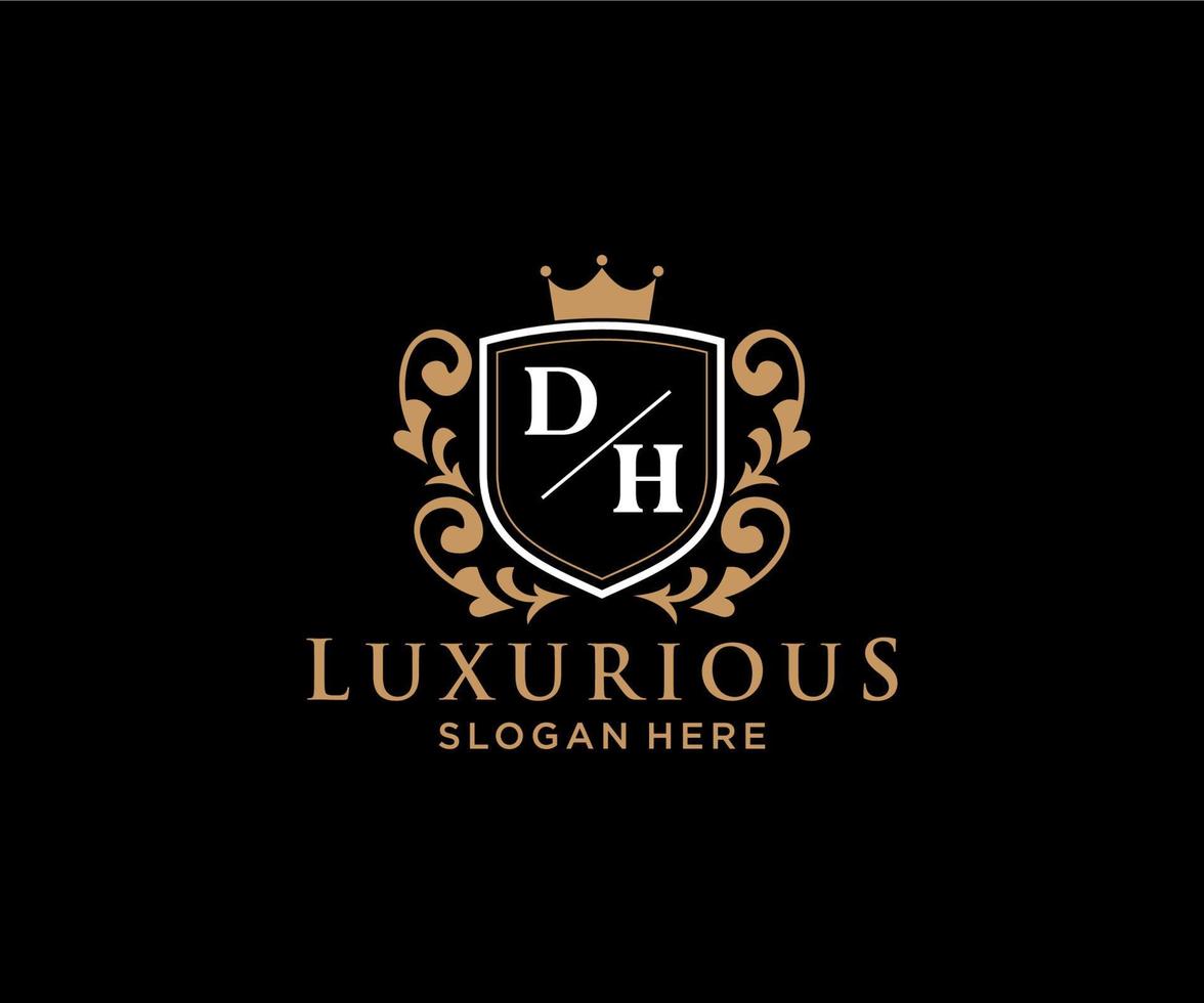 Initial DH Letter Royal Luxury Logo template in vector art for Restaurant, Royalty, Boutique, Cafe, Hotel, Heraldic, Jewelry, Fashion and other vector illustration.