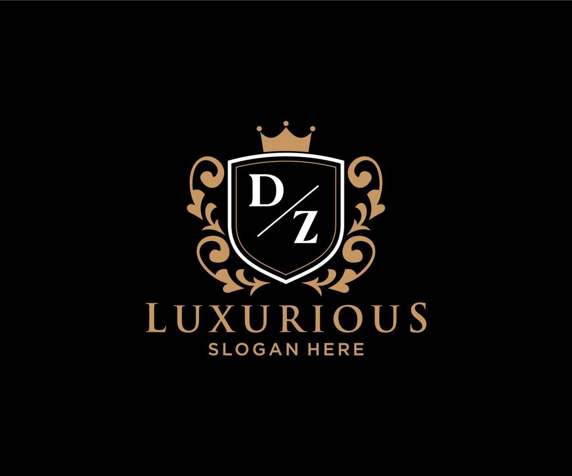 Initial DZ Letter Royal Luxury Logo template in vector art for Restaurant, Royalty, Boutique, Cafe, Hotel, Heraldic, Jewelry, Fashion and other vector illustration.