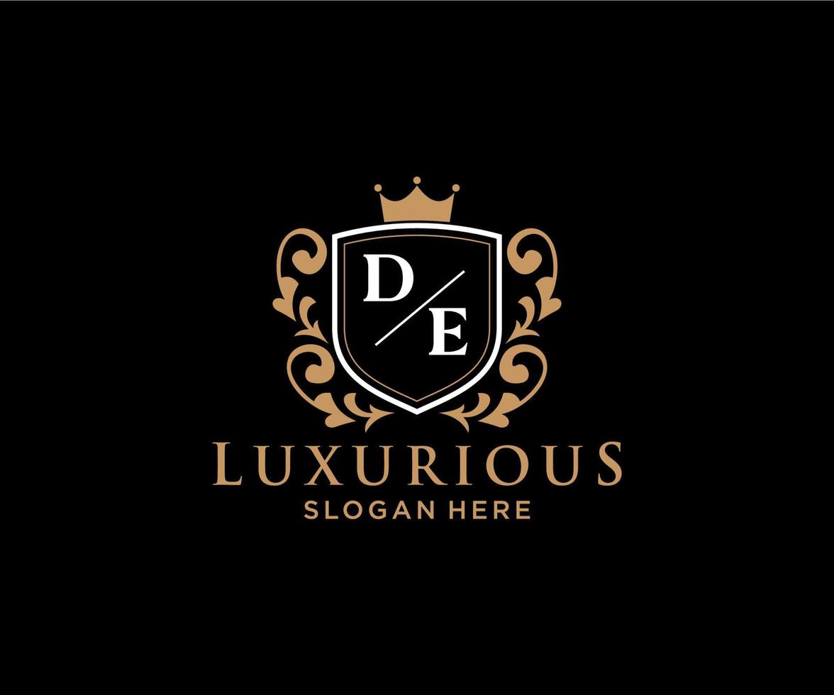 Initial DE Letter Royal Luxury Logo template in vector art for Restaurant, Royalty, Boutique, Cafe, Hotel, Heraldic, Jewelry, Fashion and other vector illustration.