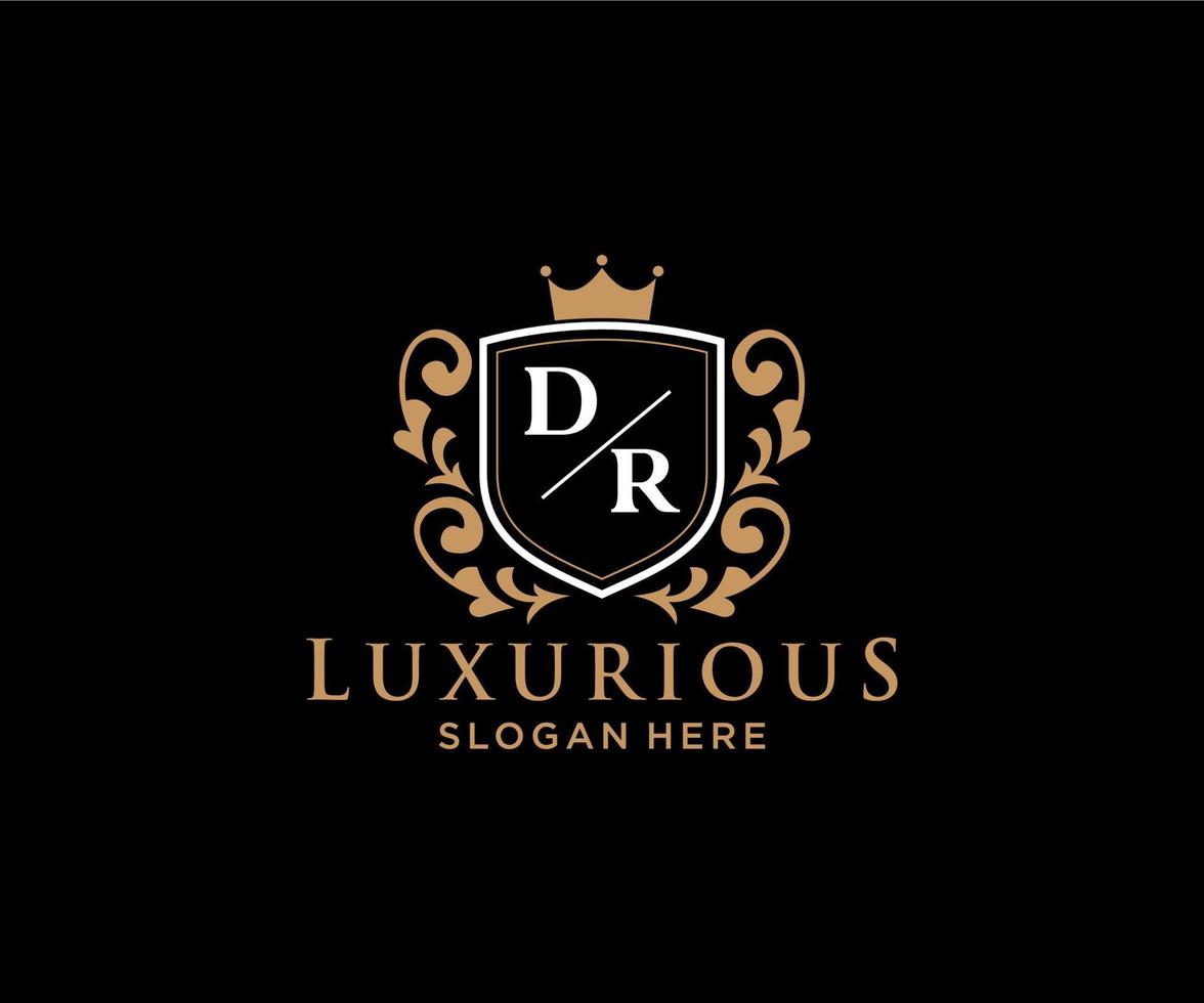 Initial DR Letter Royal Luxury Logo template in vector art for Restaurant, Royalty, Boutique, Cafe, Hotel, Heraldic, Jewelry, Fashion and other vector illustration.