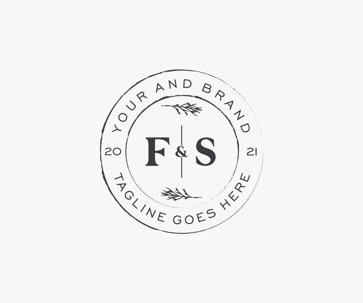 initial FS letters floral frames. Botanical feminine editable premade monoline unique decoration for greeting card, wedding invitation. vector