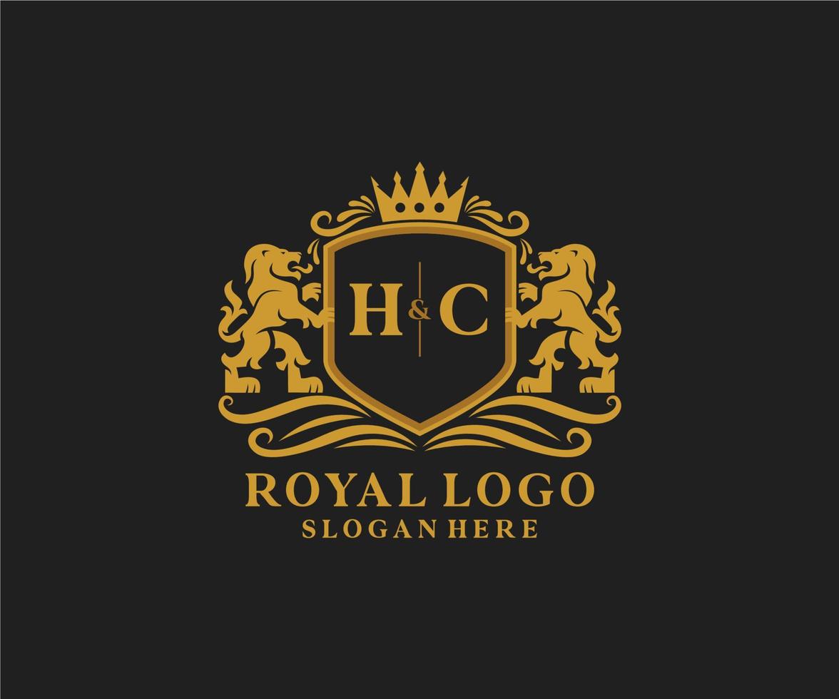 Initial HC Letter Lion Royal Luxury Logo template in vector art for Restaurant, Royalty, Boutique, Cafe, Hotel, Heraldic, Jewelry, Fashion and other vector illustration.