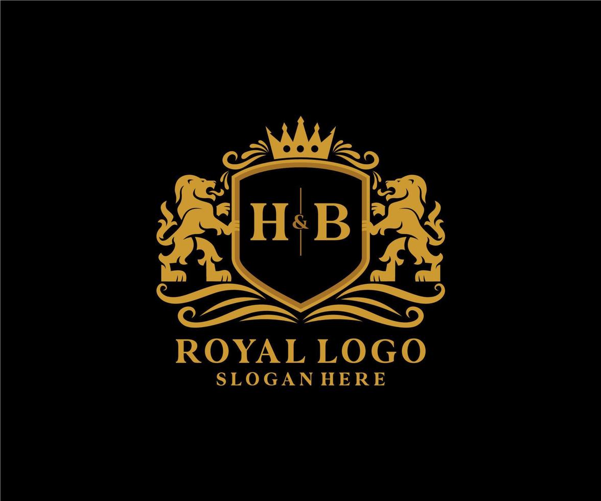 Initial HB Letter Lion Royal Luxury Logo template in vector art for Restaurant, Royalty, Boutique, Cafe, Hotel, Heraldic, Jewelry, Fashion and other vector illustration.