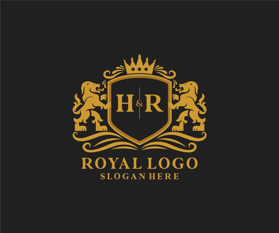 Initial HR Letter Lion Royal Luxury Logo template in vector art for Restaurant, Royalty, Boutique, Cafe, Hotel, Heraldic, Jewelry, Fashion and other vector illustration.