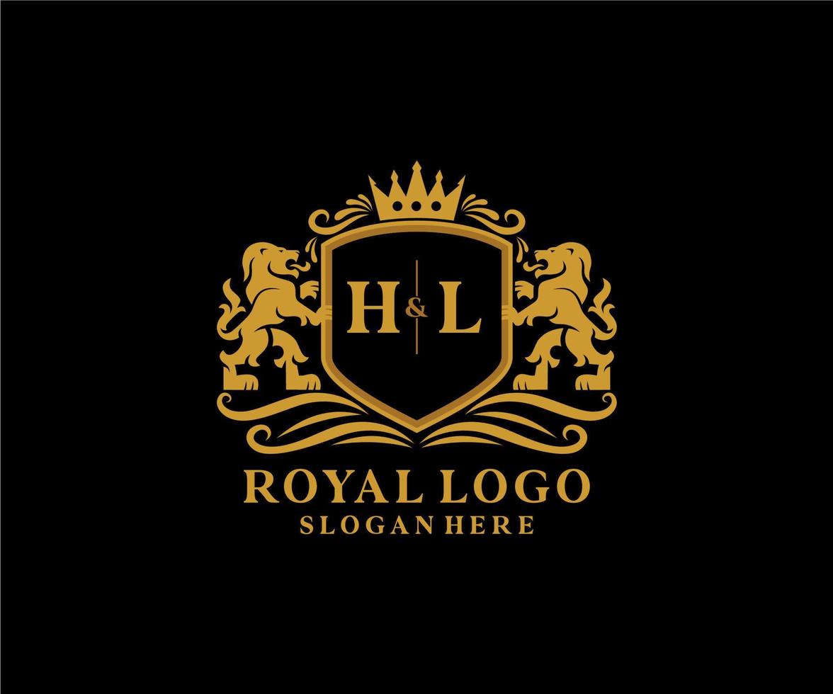 Initial HL Letter Lion Royal Luxury Logo template in vector art for Restaurant, Royalty, Boutique, Cafe, Hotel, Heraldic, Jewelry, Fashion and other vector illustration.