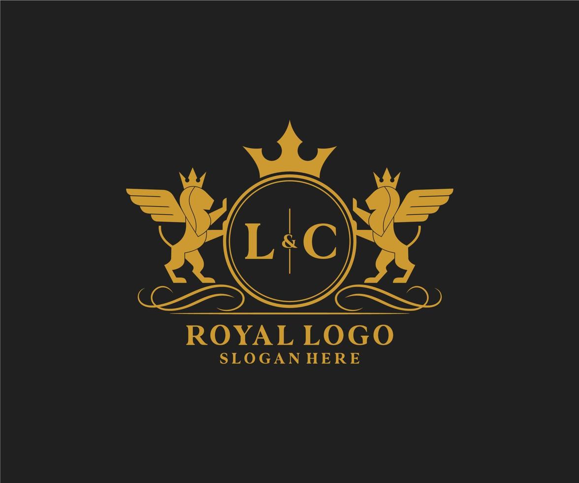Initial LC Letter Lion Royal Luxury Heraldic,Crest Logo template in vector art for Restaurant, Royalty, Boutique, Cafe, Hotel, Heraldic, Jewelry, Fashion and other vector illustration.
