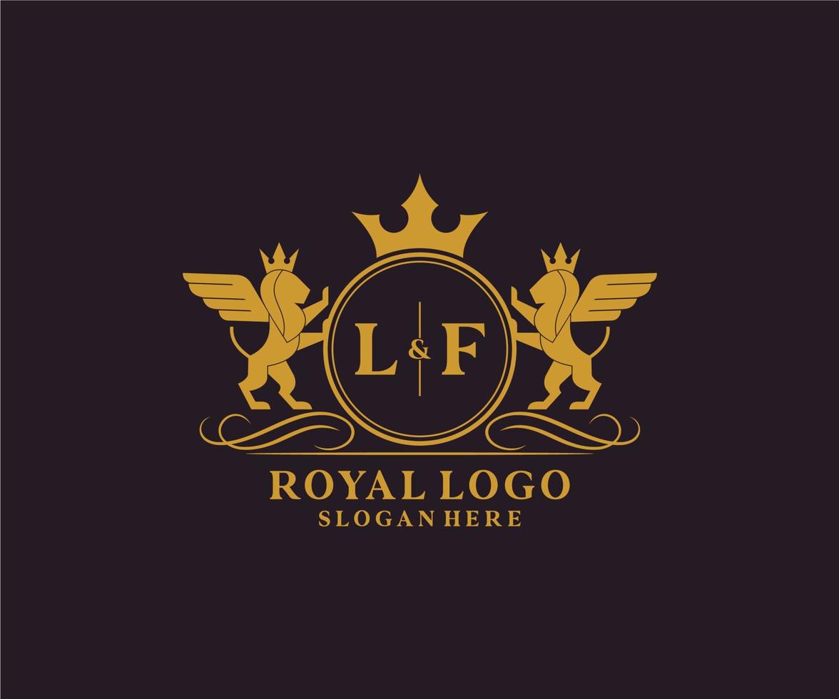 Initial LF Letter Lion Royal Luxury Heraldic,Crest Logo template in vector art for Restaurant, Royalty, Boutique, Cafe, Hotel, Heraldic, Jewelry, Fashion and other vector illustration.