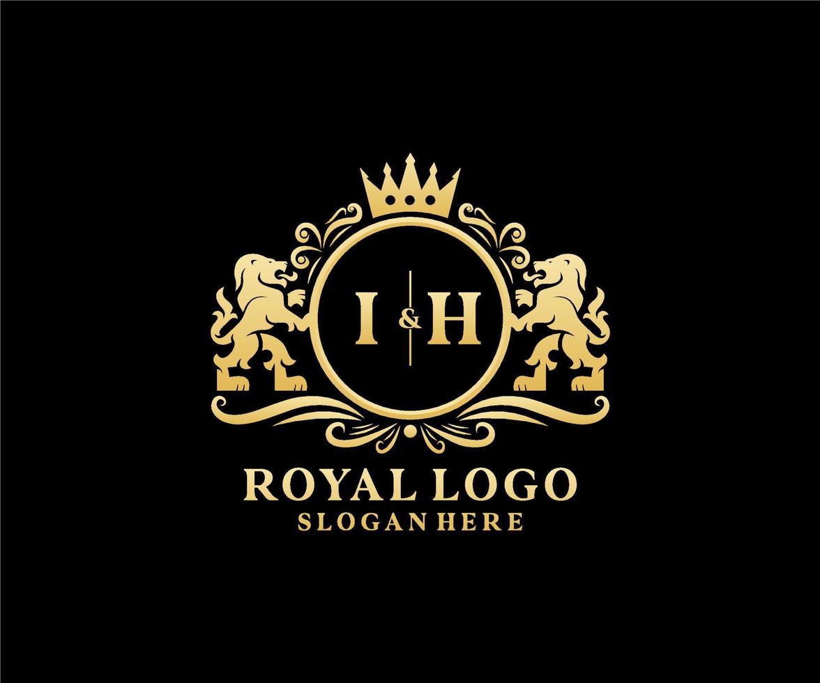 Initial IH Letter Lion Royal Luxury Logo template in vector art for Restaurant, Royalty, Boutique, Cafe, Hotel, Heraldic, Jewelry, Fashion and other vector illustration.