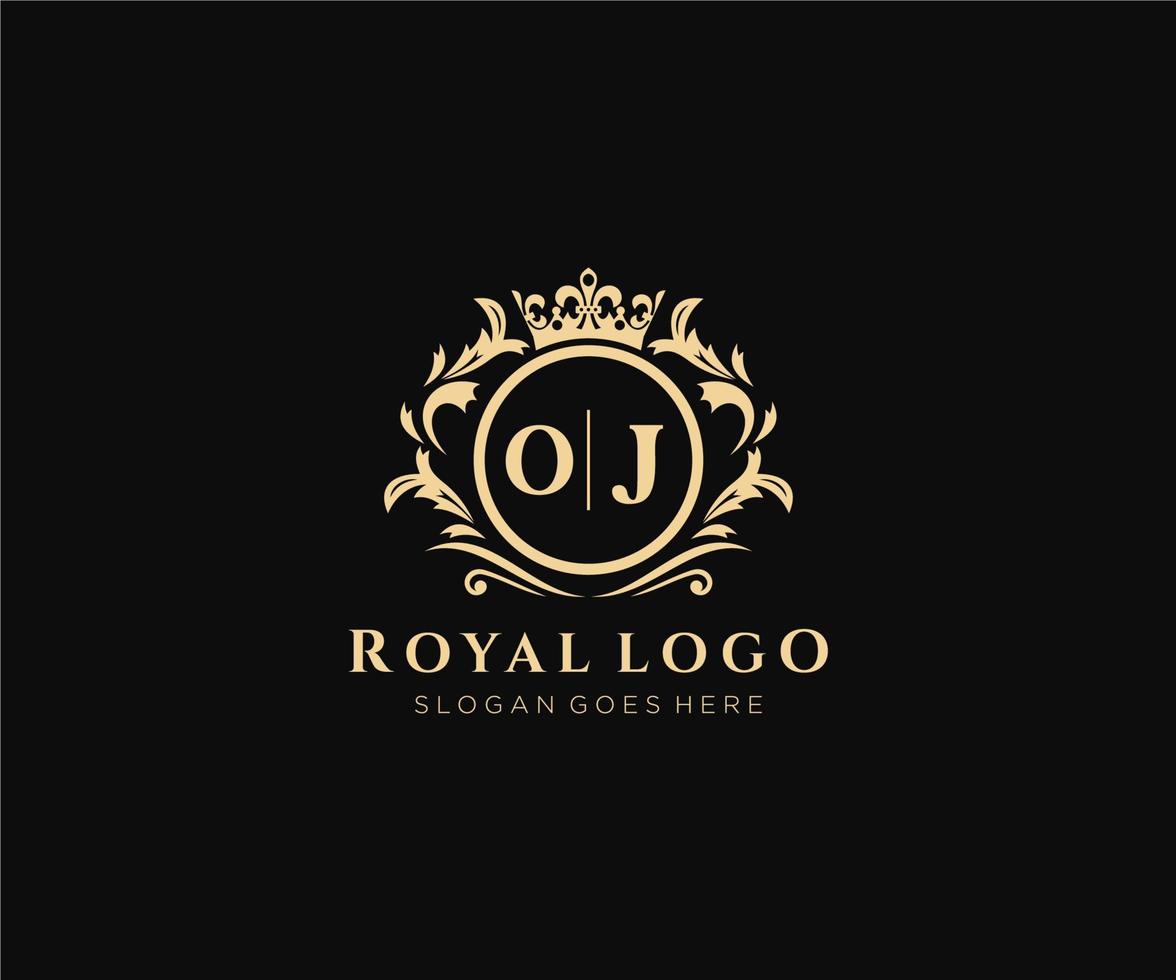 Initial OJ Letter Luxurious Brand Logo Template, for Restaurant, Royalty, Boutique, Cafe, Hotel, Heraldic, Jewelry, Fashion and other vector illustration.