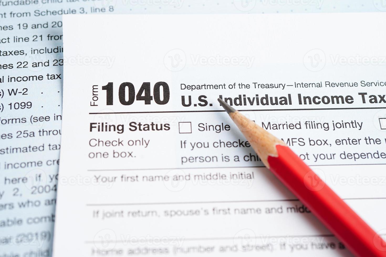 Tax form 1040 U.S. Individual Income Tax Return, business finance concept. photo