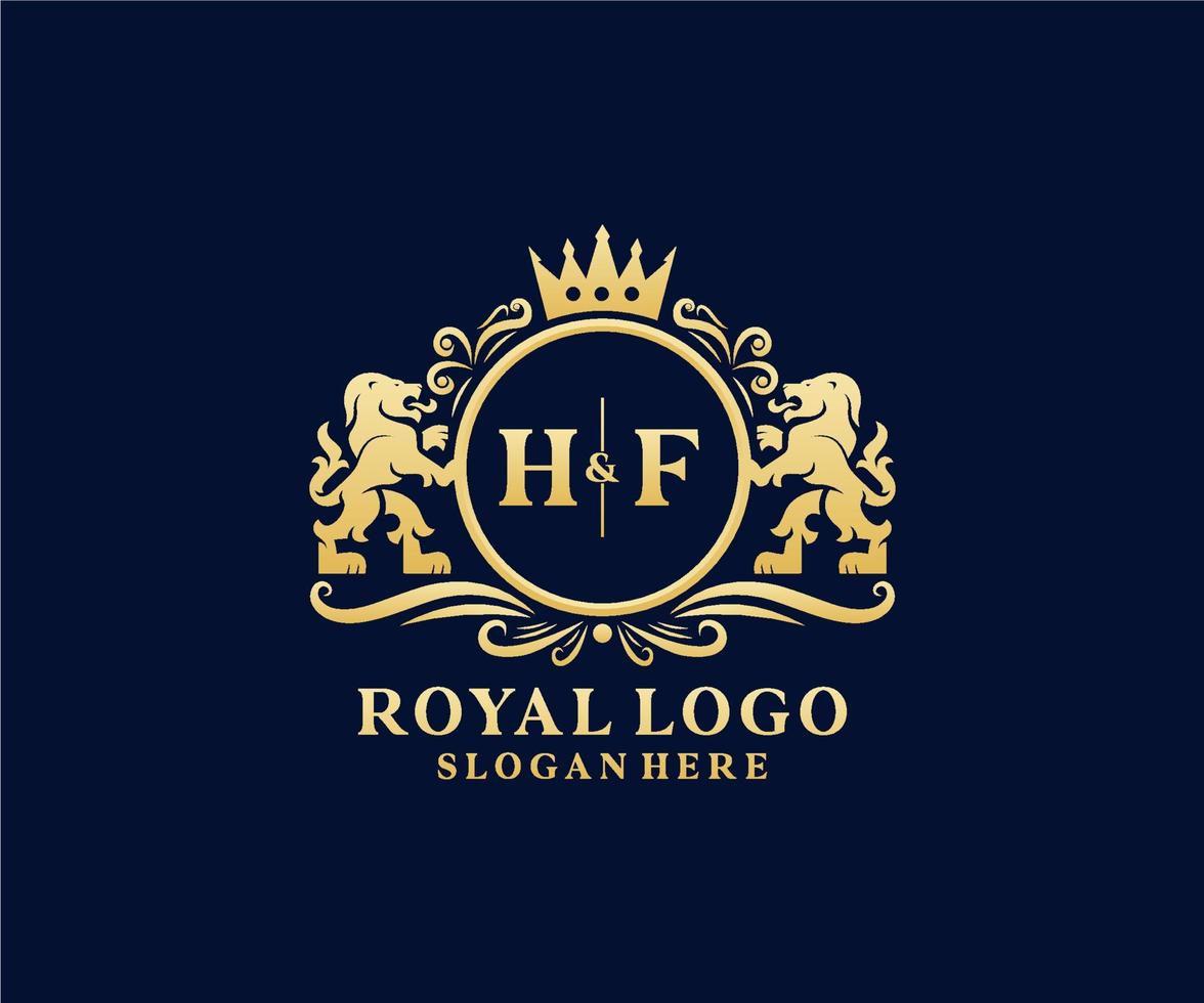 Initial HF Letter Lion Royal Luxury Logo template in vector art for Restaurant, Royalty, Boutique, Cafe, Hotel, Heraldic, Jewelry, Fashion and other vector illustration.