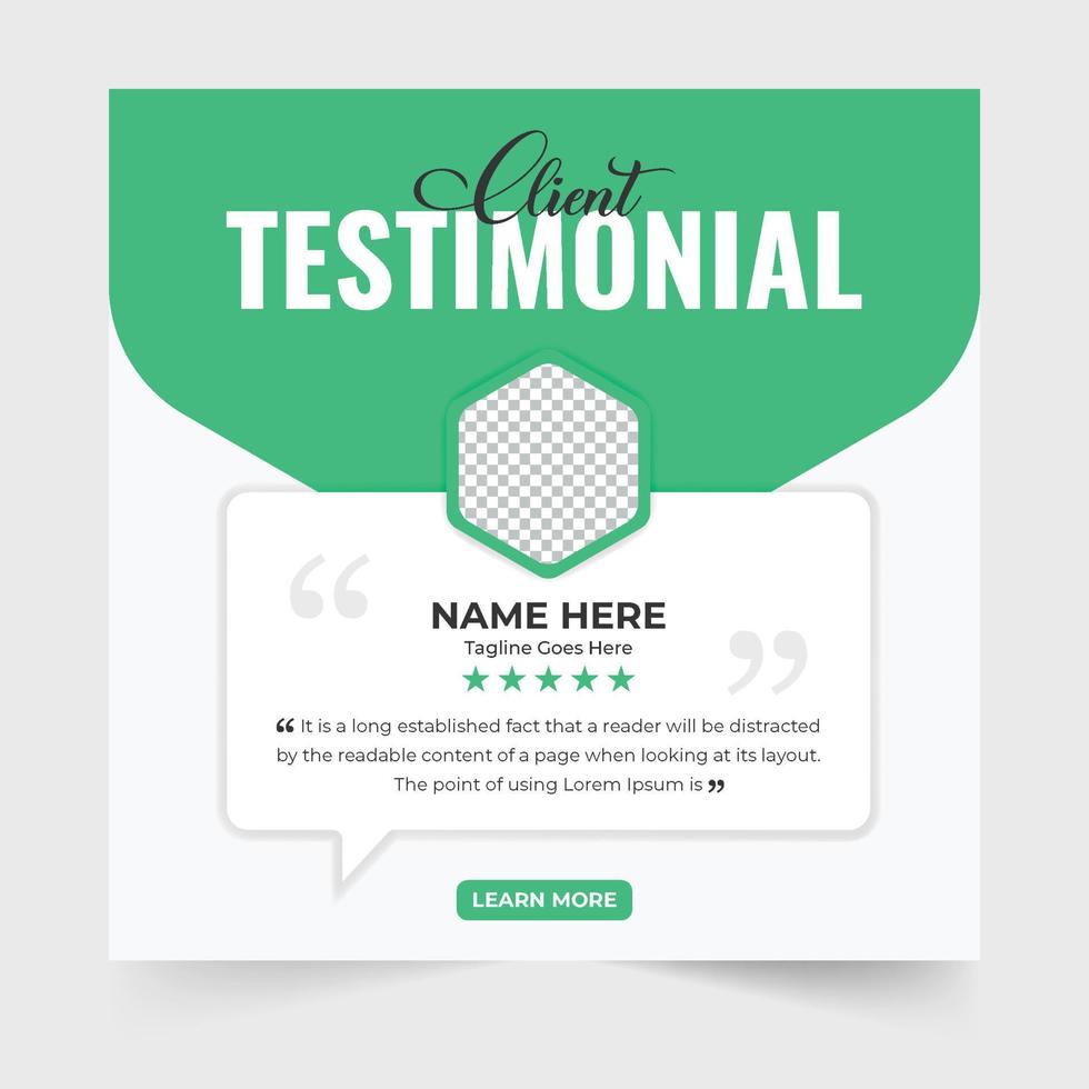 Client testimonial and service review template design for social media marketing. Customer service feedback layout design with quote and rating section. Company and business promotion template vector. vector