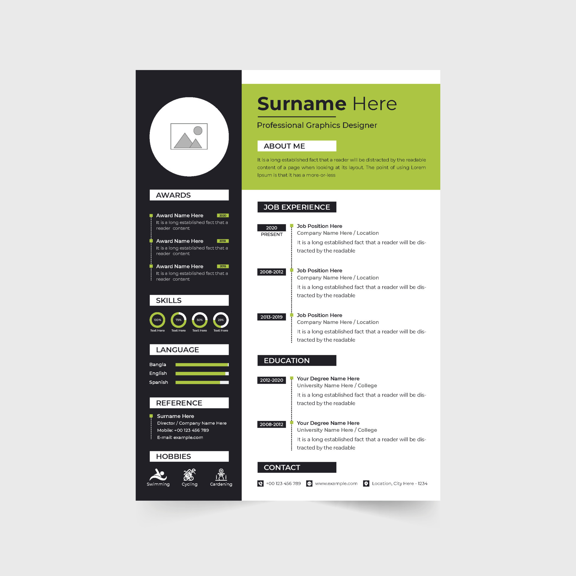 Professional resume template vector with photo placeholders Modern