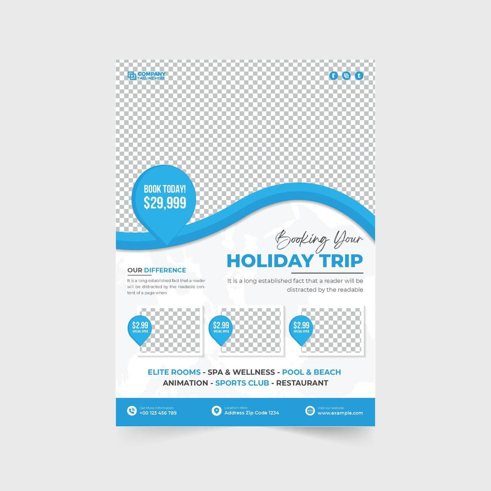 Creative travel agency advertisement flyer design with location pins and abstract shapes. Modern holiday trip planner business leaflet and poster vector. Tour and travel promotional flyer design. vector