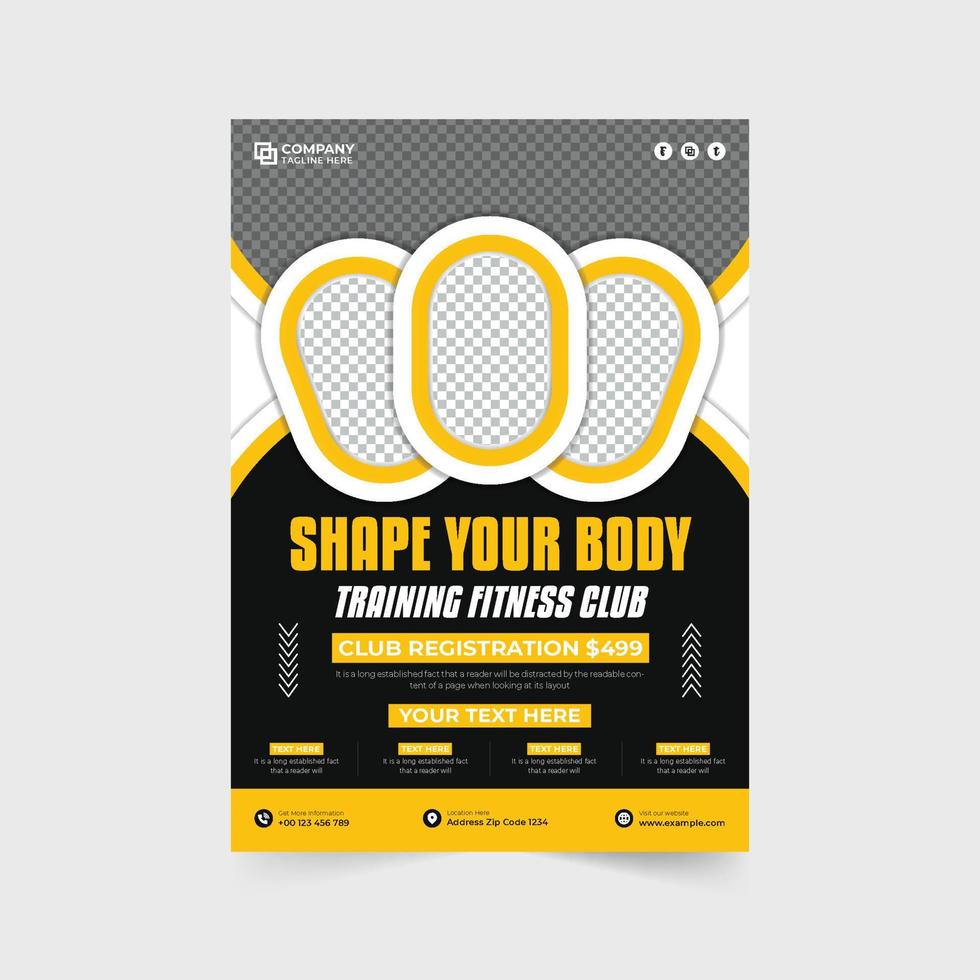 creativo gimnasio administración y promocional volantes vector con naranja y amarillo colores. aptitud formación centrar volantes diseño para marketing. profesional cuerpo aptitud negocio anuncio modelo vector