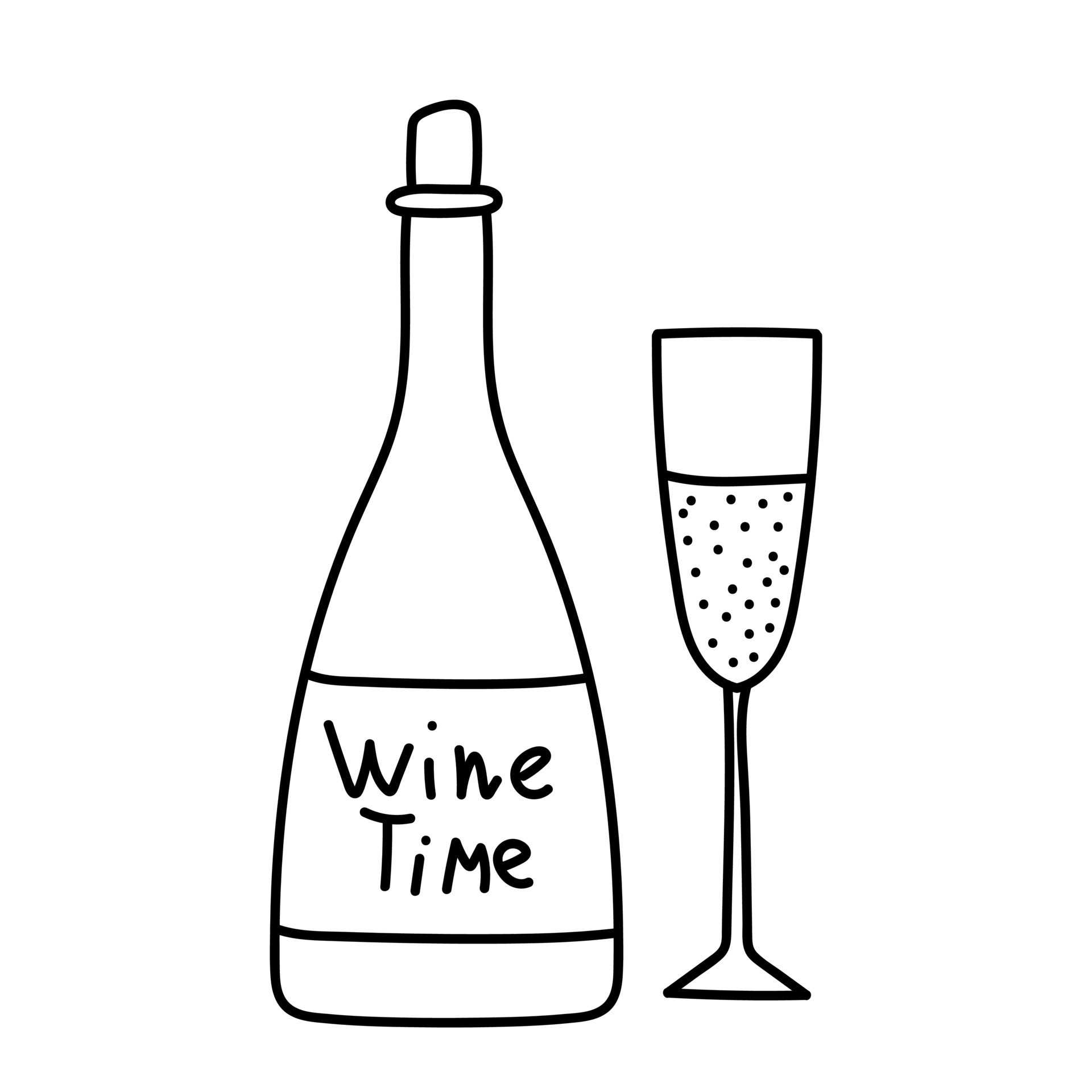 Vector line art wine minimal logo bottle and glass alcohol linear style