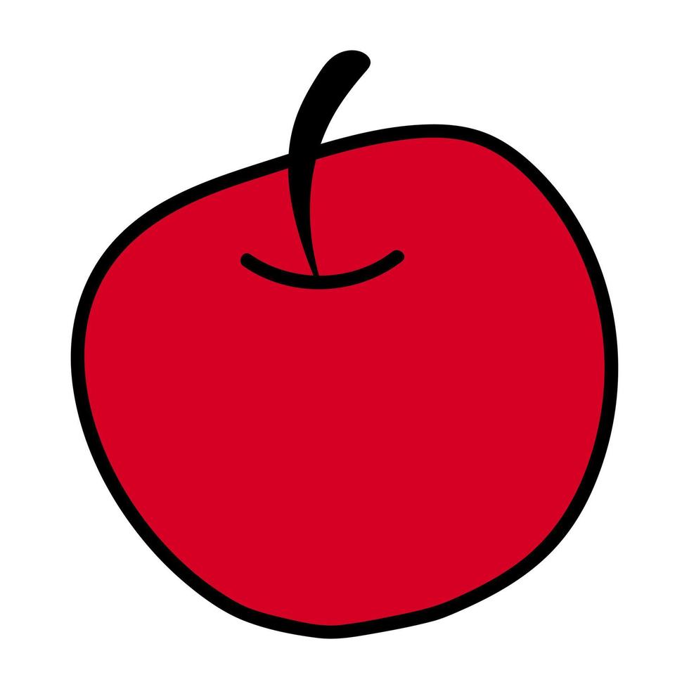 Hand drawn apple on a white isolated background. Doodle, simple outline illustration. It can be used for decoration of textile, paper and other surfaces. Vector illustration