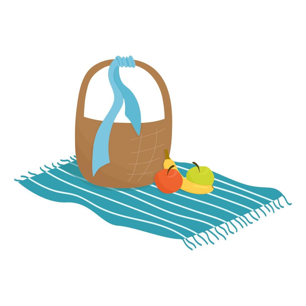 picnic escena en de moda dibujos animados estilo. vector ilustración de un Paja bolso y frutas al aire libre almuerzo en un césped. vector ilustración