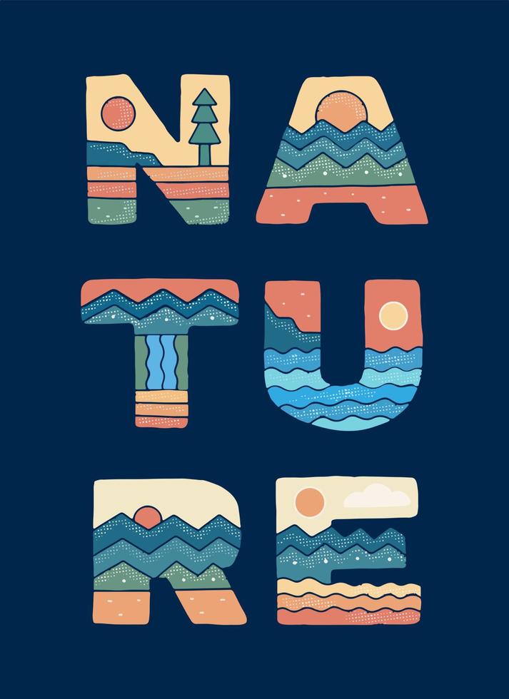 naturaleza letra con naturaleza montaña cámping diseño utilizar para t camisa pegatina y otro utilizar vector