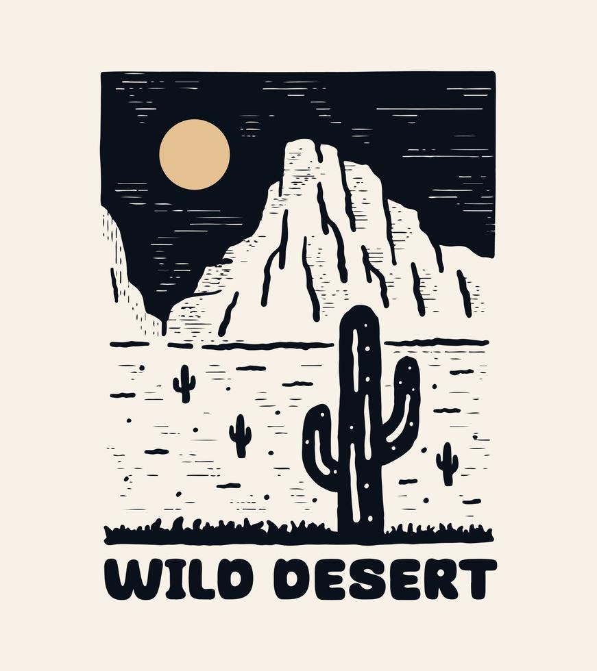 Wild desert adventure vintage graphic print design for t shirt. Cactus wild artwork design. vector