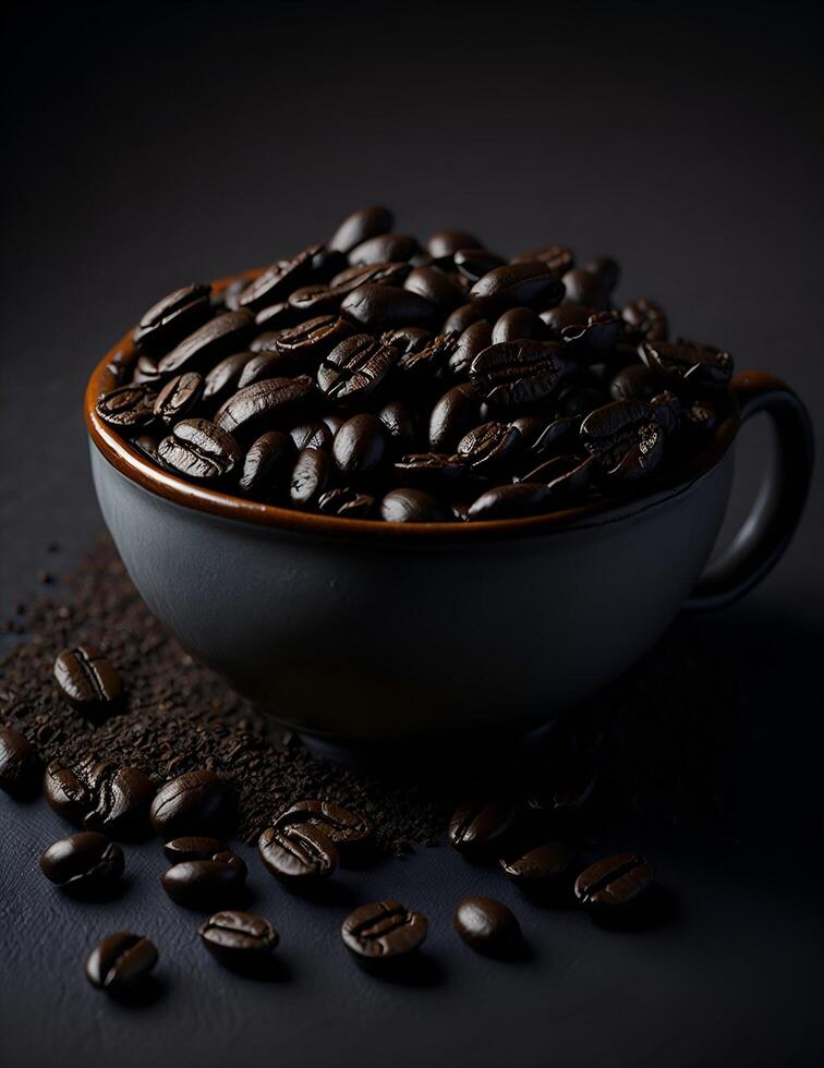 Coffee beans in a coffee cup. . photo